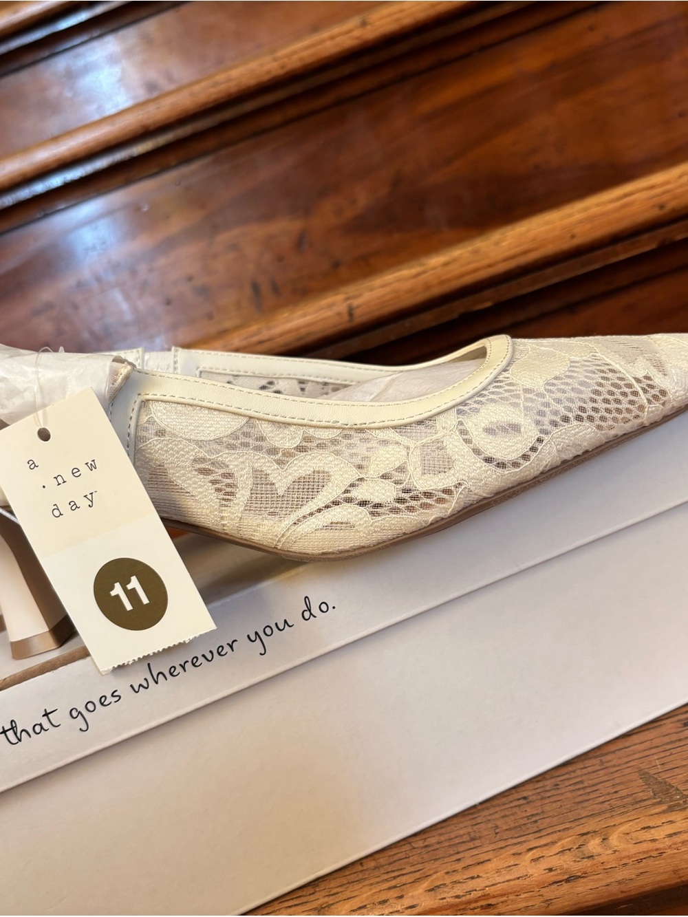a new day Cream Lace Pointed Toe Heels